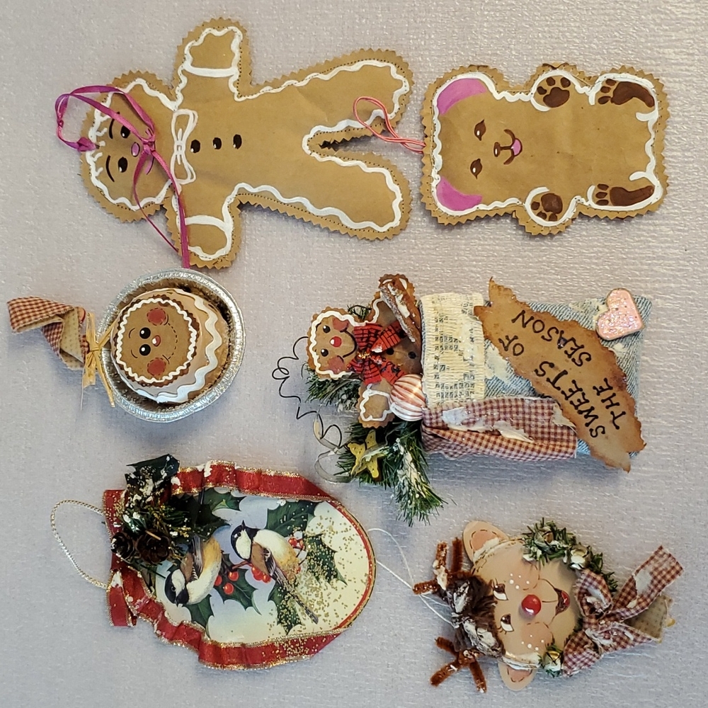 Bundle of 6 Hand Crafted Christmas Holiday ornaments upcycle Pinterest paper art